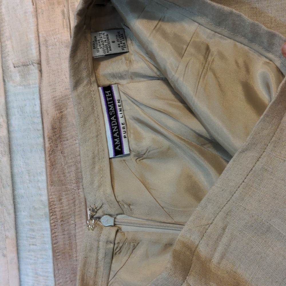 Vintage lined linen skirt light khaki - Picture 4 of 16